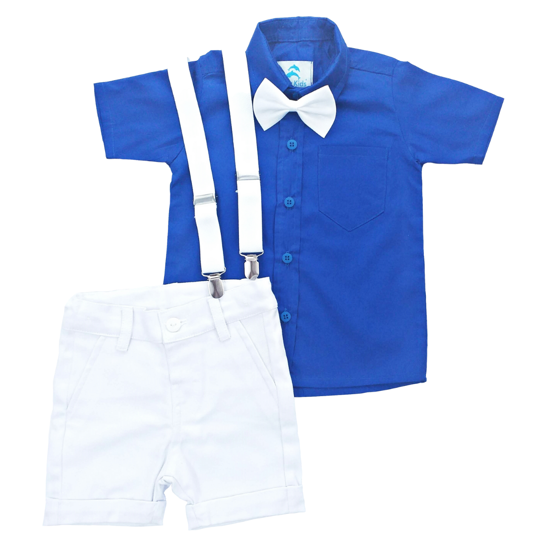 roupa social infantil masculina camisa azul royal bermuda branca